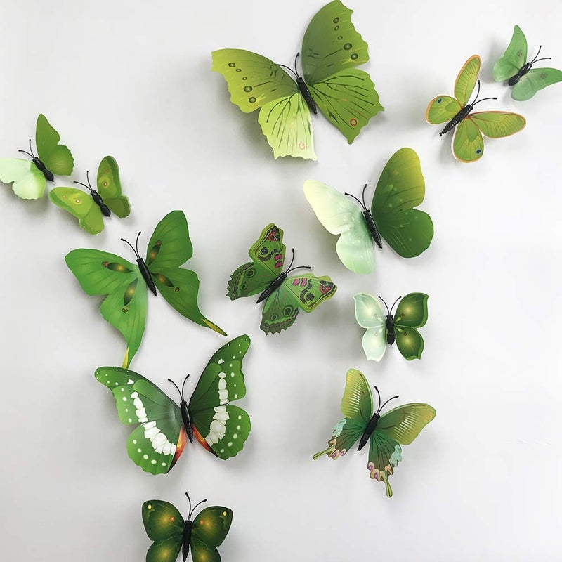 TVPHLLY 36pcs 3D Colorful Butterfly Wall Stickers DIY Art Decor Crafts for Party Nursery Classroom Offices Kids Girl Boy Baby Bedroom Bathroom Living Room Magnets and Glue Sticker Set1(Green-Single Wing) - Image 2